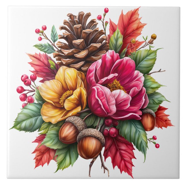 Autumn Floral Ceramic Tile (Front)