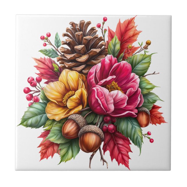 Autumn Floral Ceramic Tile (Front)