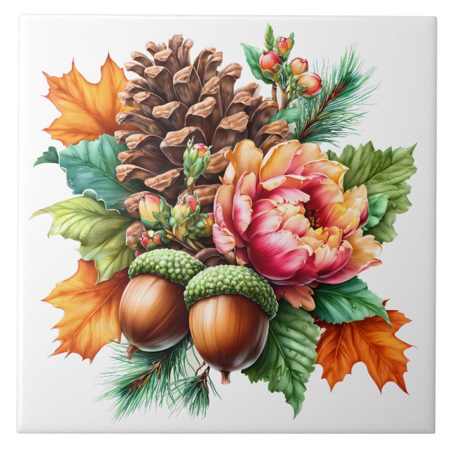 Autumn Floral Ceramic Tile (Front)