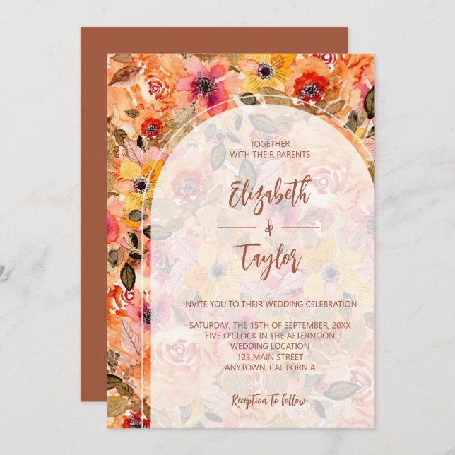 Autumn Floral Collage All In One Wedding Invites (Front/Back)