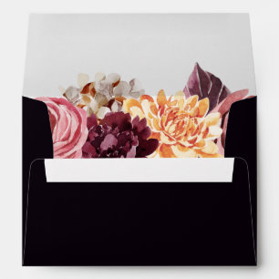 Autumn Floral Dark Purple Background Invitation Envelope