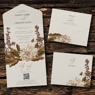 Autumn Floral Earthy Tones Watercolor Fall Wedding All In One Invitation