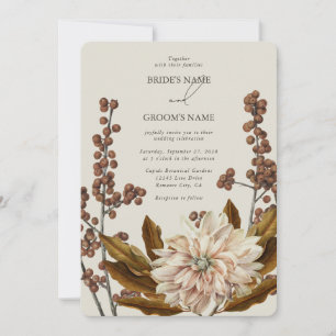 Autumn Floral Earthy Tones Watercolor Fall Wedding Invitation