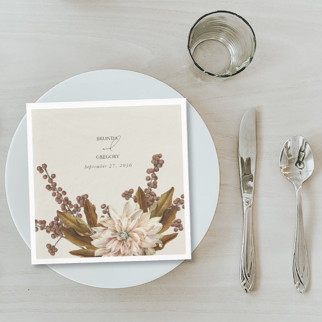 Autumn Floral Earthy Tones Watercolor Fall Wedding Napkin (Autumn Floral Earthy Tones Watercolor Fall Wedding Napkins)
