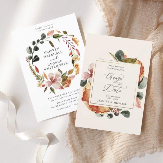 autumn floral elegant Change the Date Invitation (Creator Uploaded)
