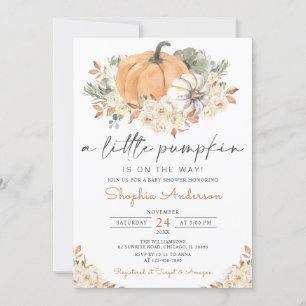 Autumn Floral Fall A Little Pumpkin Baby Shower Invitation