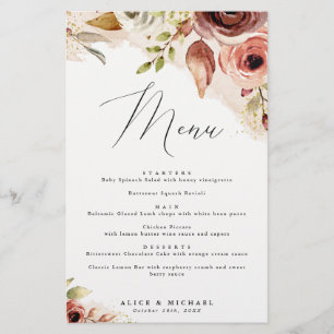 Autumn Floral, Fall Flowers Event Dinner Menu
