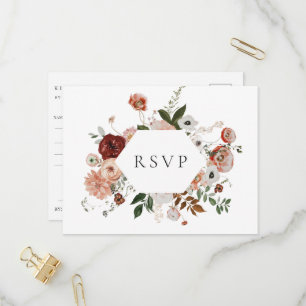 Autumn Floral Frame Wedding RSVP Song Request Invitation Postcard