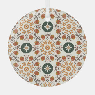 Autumn Floral Geometric, Vintage Seamless. Glass Tree Decoration