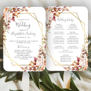 Autumn Floral Geometric Wedding Program Hand Fan