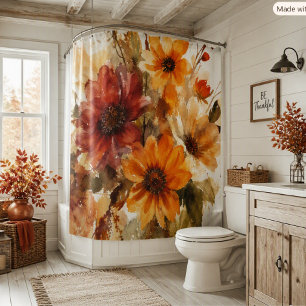 Autumn Floral Gold Burgundy Orange Fall Season Shower Curtain
