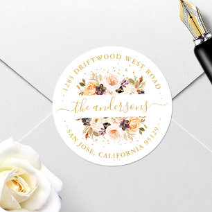 Autumn Floral Gold Color Address Envelope Seal