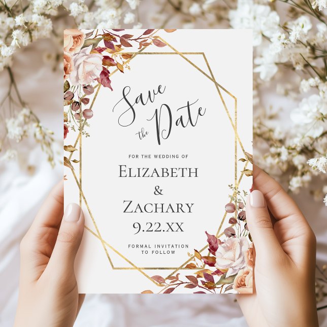 Autumn Floral Gold Fall Wedding Save the Date (Creator Uploaded)