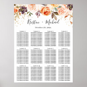 Autumn Floral Gold Glitters Wedding Seating Chart