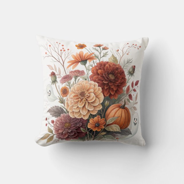 Autumn Floral & Halloween Watercolor Design  Cushion (Front)