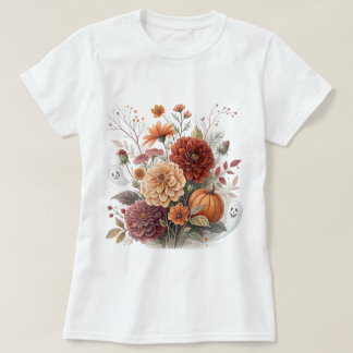 Autumn Floral & Halloween Watercolor Design T-Shirt