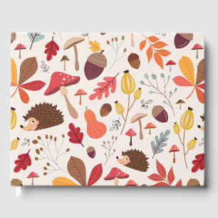 Autumn Floral Leaves and Hedgehog Pattern Guest Book