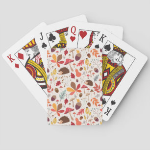 Autumn Floral Leaves and Hedgehog Pattern Playing Cards