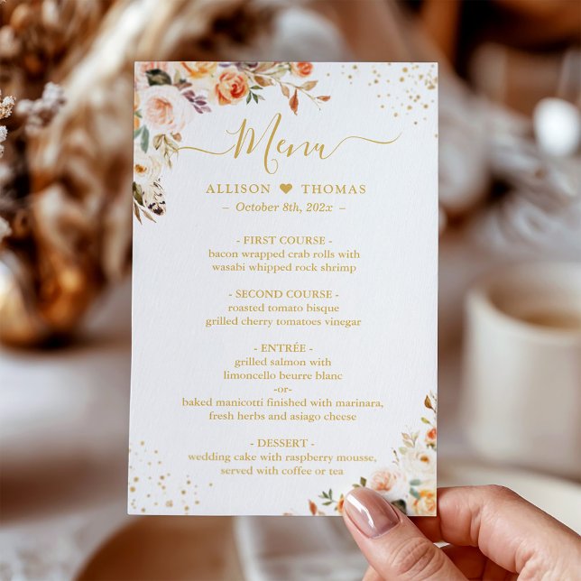 Autumn Floral Leaves Boho Chic Wedding Dinner Menu (Creator Uploaded)