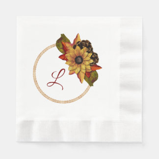 Autumn Floral Monogram Paper Napkin
