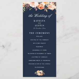 autumn floral navy blue wedding program