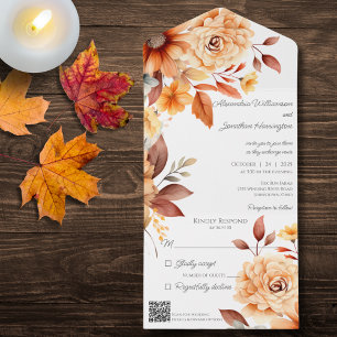 Autumn Floral on White with QR Code All In One Invitation