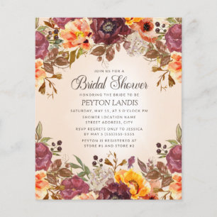 Autumn Floral Orange Rust Bridal Shower Budget