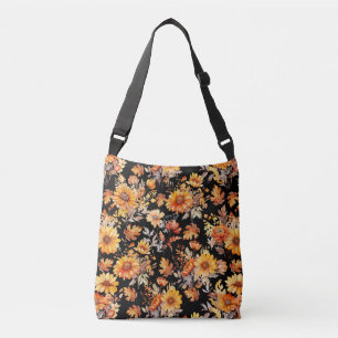 Autumn Floral Pattern B01 Black BG Crossbody Bag