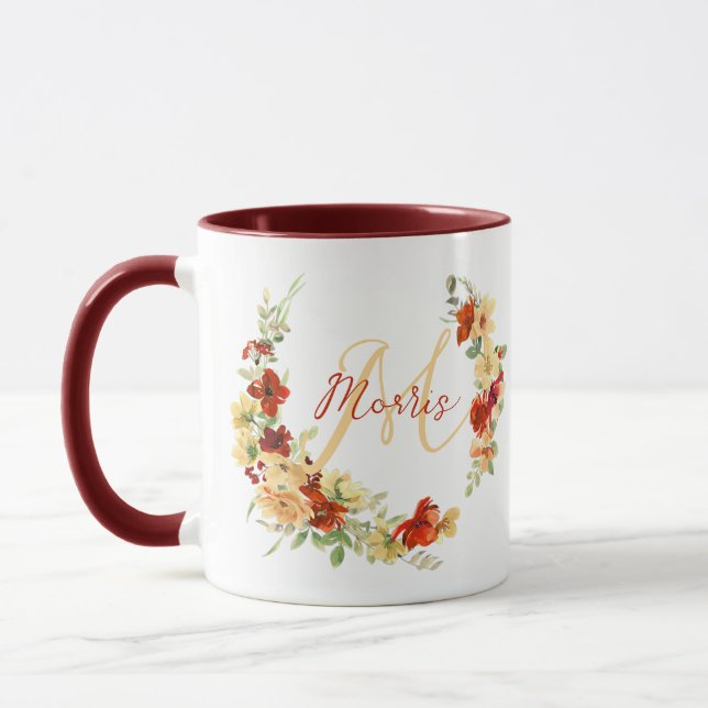 Autumn floral personalised  mug (Left)