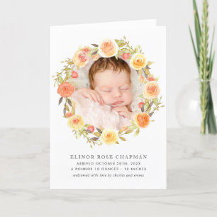 Autumn Floral Photo Birth Announcement Folded Card