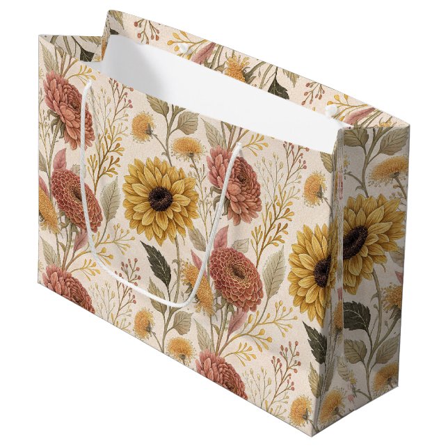 Autumn Floral Print Large Gift Bag (Front Angled)
