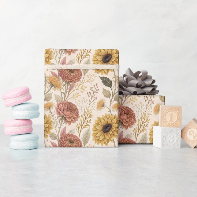 Autumn Floral Print Wrapping Paper Roll (Baby Shower)