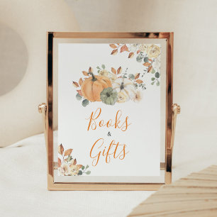 Autumn Floral Pumpkin Baby Shower Books and Gifts Poster