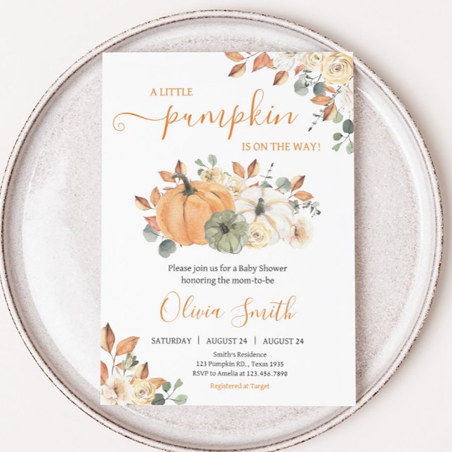 Autumn Floral Pumpkin Baby Shower Invitation (Autumn Pumpkin Baby Shower Invitation)