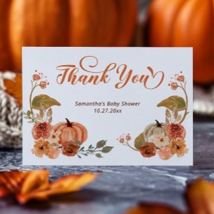 Autumn Floral Pumpkin Baby Shower  Thank You Card