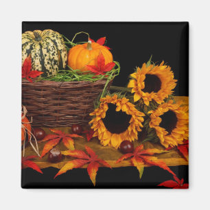 Autumn Floral Pumpkin Basket Magnet