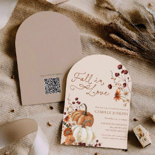 Autumn Floral Pumpkin Bridal Shower Arched Invitation