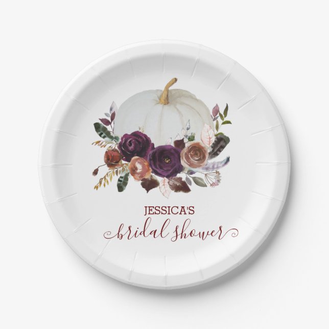 Autumn Floral Pumpkin Bridal Shower Paper Plate (Front)