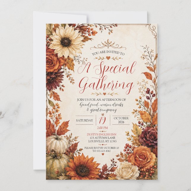 Autumn Floral Pumpkin Invitation  (Front)