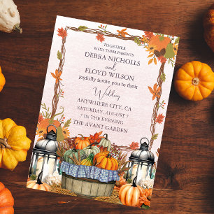Autumn Floral Pumpkin Scrip Wedding Invitation