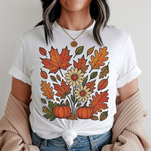 Autumn Floral Pumpkin Season Shirt for Women