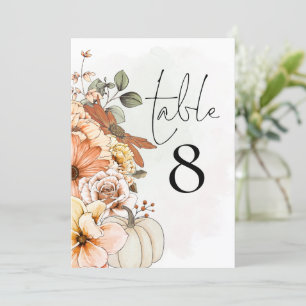 Autumn Floral Pumpkin Table Number