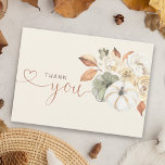 Autumn Floral Pumpkin Thank You<br><div class="desc">Thank your guests for coming to your occasion,  whether it was a baby shower or a birthday. This card features a watercolor white pumpkin with autumn floral arrangements. Add your message on the back or leave it blank and handwrite a message to your guests.</div>