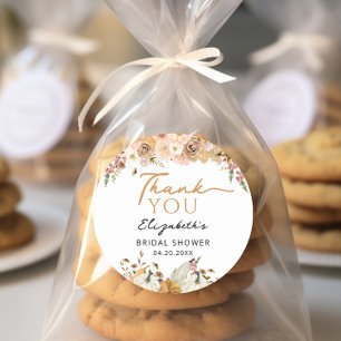 Autumn Floral Pumpkin Thank You Favour Classic Round Sticker