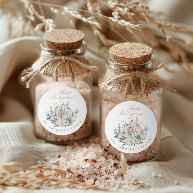 Autumn Floral Pumpkin Thanksgiving  Classic Round Sticker (Creator Uploaded)