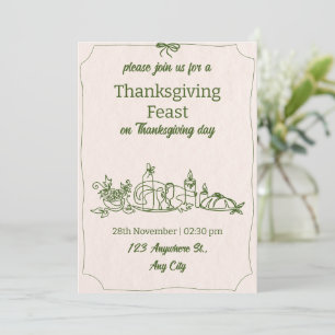 Autumn Floral Pumpkin Thanksgiving Dinner Invitation
