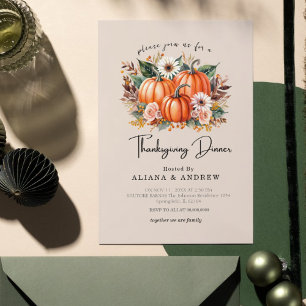Autumn Floral Pumpkin Thanksgiving Dinner  Invitation