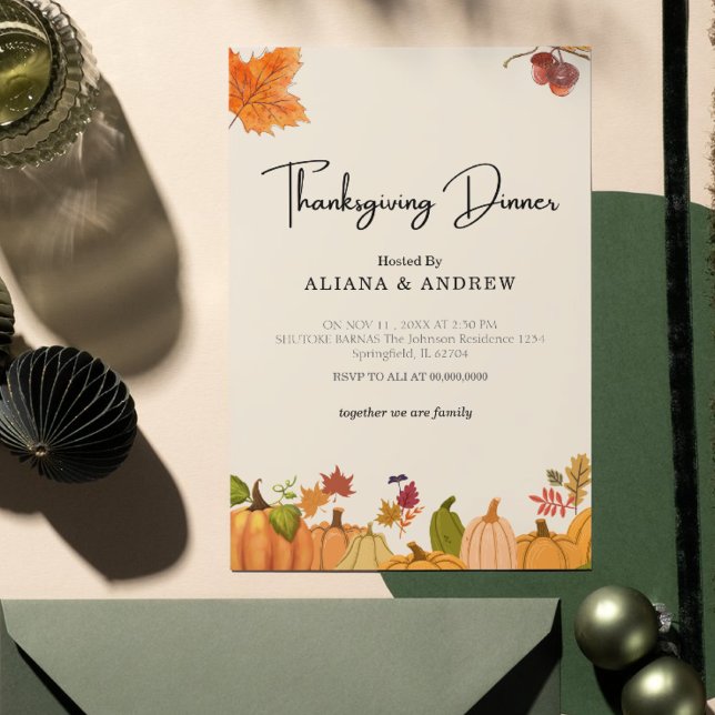 Autumn Floral Pumpkin Thanksgiving Dinner  Invitation (Creator Uploaded)