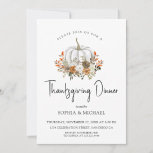 Autumn Floral Pumpkin Thanksgiving Dinner Invitation