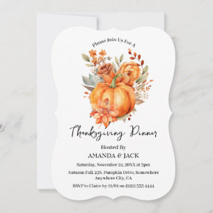 Autumn Floral Pumpkin Thanksgiving Dinner Invitation